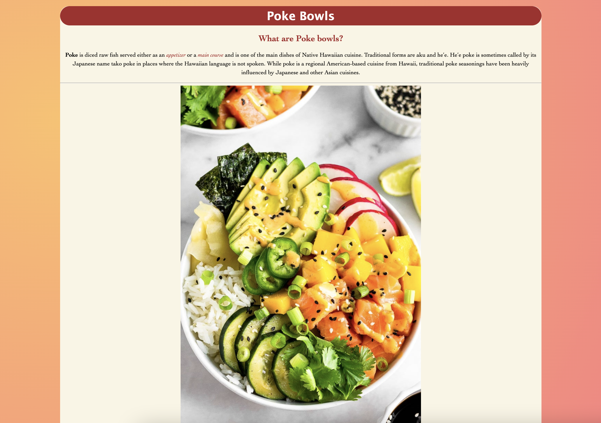 Poke Bowl Website for recipes